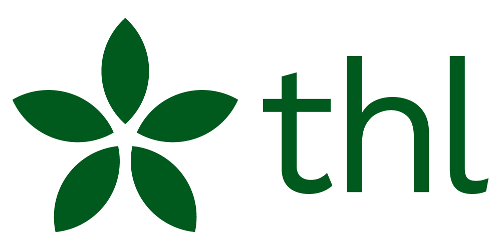 Logo of Finnish Institute for Health and Welfare. Logo is green with a simple graphic flower and letters THL.